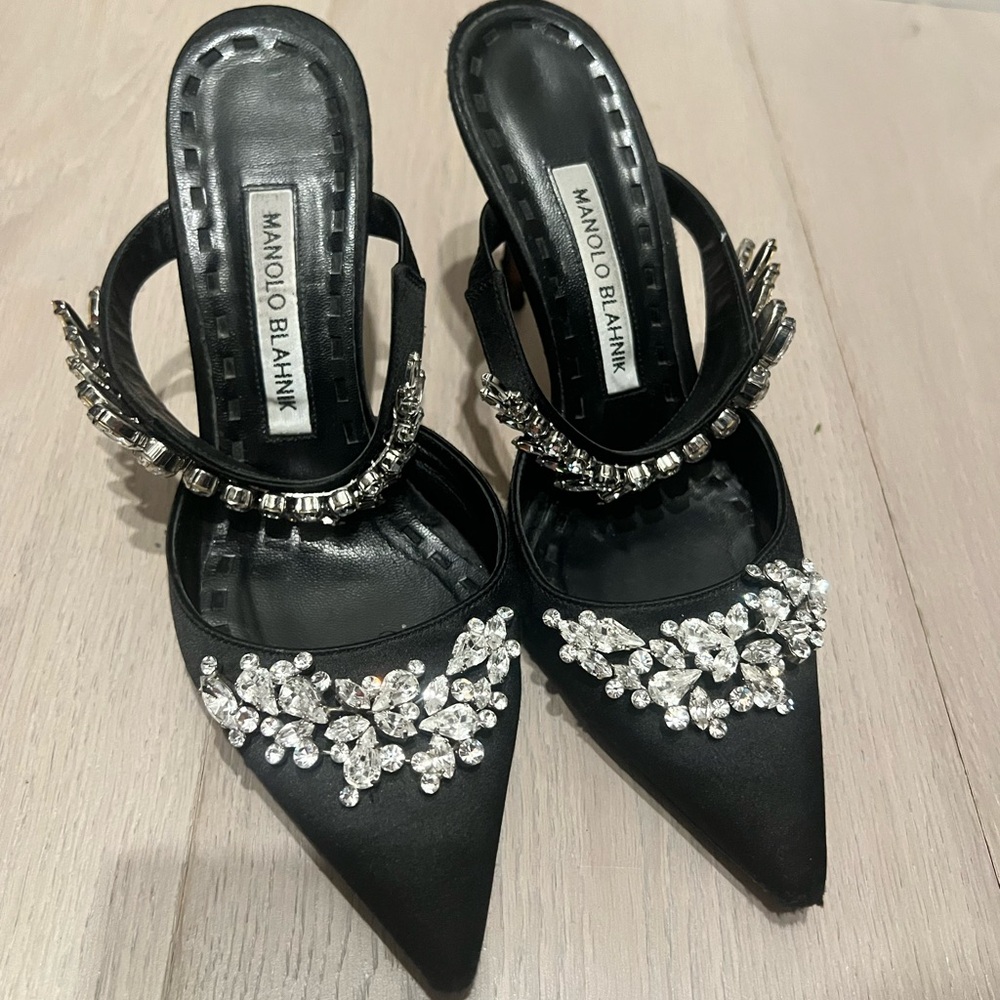 Manolo Blahnik Black Crystal Embellished Heels